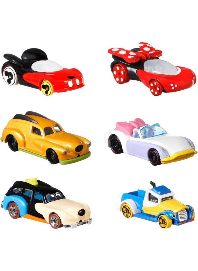 Mattel Disney Toy Cars 6 Pack, Set Of 6 Character Vehicles In Collectable Packaging: Mickey, Minnie, Pluto, Daisy, Donald & Goofy