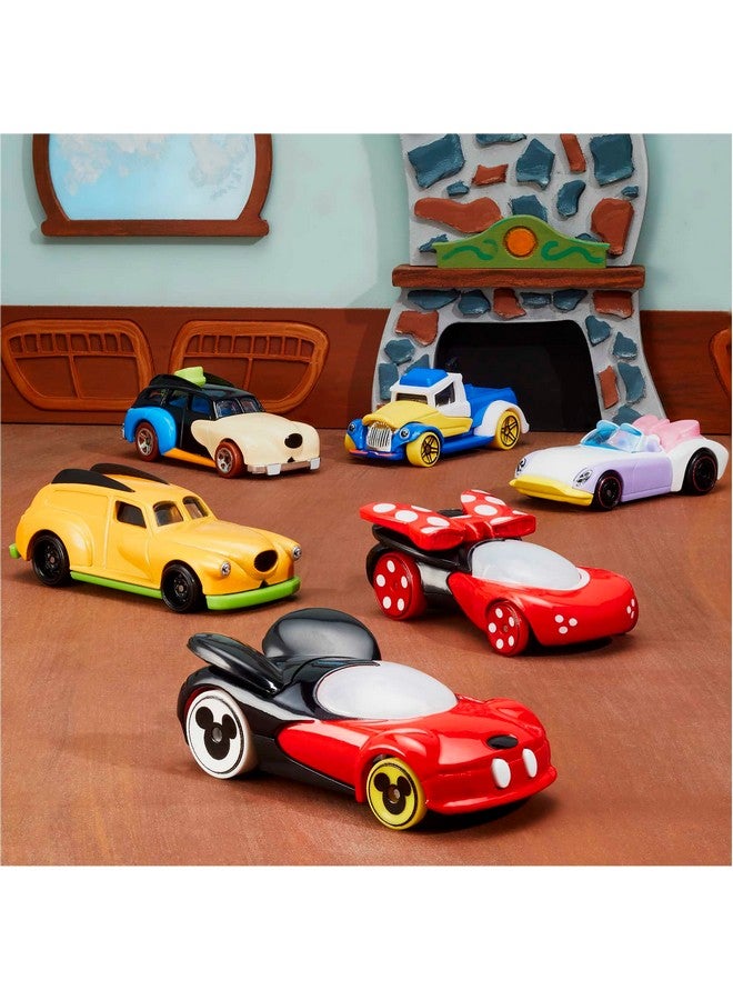 Mattel Disney Toy Cars 6 Pack, Set Of 6 Character Vehicles In Collectable Packaging: Mickey, Minnie, Pluto, Daisy, Donald & Goofy