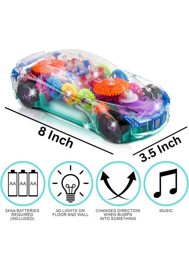 Light Up Transparent Sensory Car Toy For Kids, 1Pc, Bump And Go Toy Car With Colorful Moving Gears, Music, And Led Effects, Fun Educational Toy For Kids, Great Birthday Gift Idea