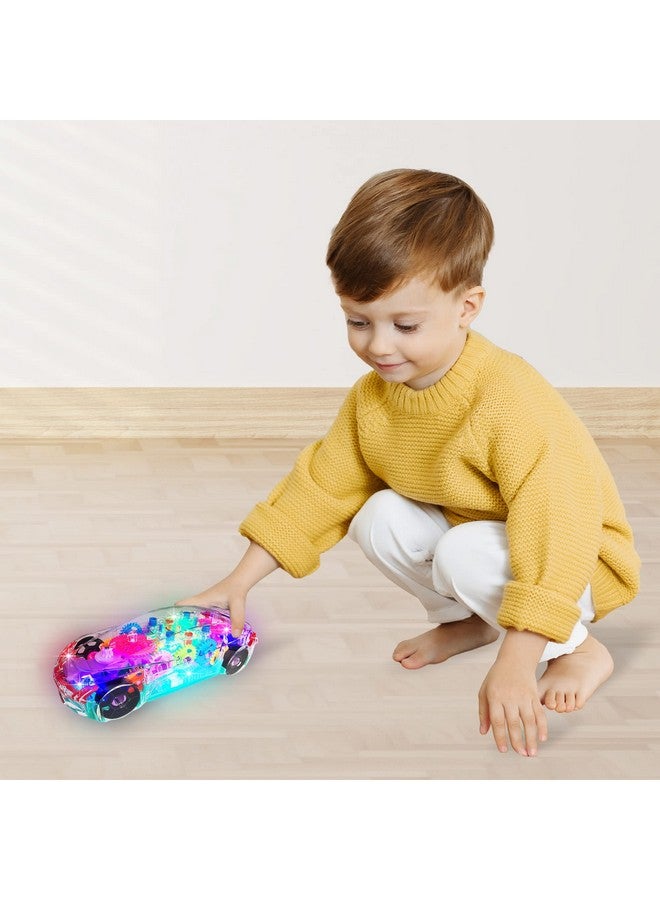 Light Up Transparent Sensory Car Toy For Kids, 1Pc, Bump And Go Toy Car With Colorful Moving Gears, Music, And Led Effects, Fun Educational Toy For Kids, Great Birthday Gift Idea