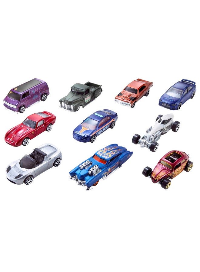 Toy Cars & Trucks 10 Pack, Set Of 10 1:64 Scale Vehicles, Includes Race Cars, Semi, Rescue Or Construction Trucks (Styles May Vary)