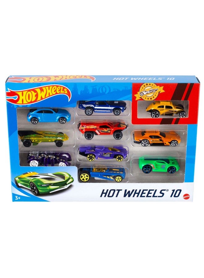 Toy Cars & Trucks 10 Pack, Set Of 10 1:64 Scale Vehicles, Includes Race Cars, Semi, Rescue Or Construction Trucks (Styles May Vary)