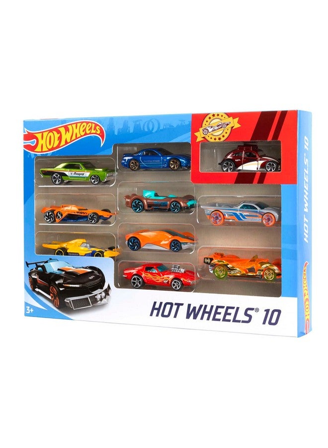 Toy Cars & Trucks 10 Pack, Set Of 10 1:64 Scale Vehicles, Includes Race Cars, Semi, Rescue Or Construction Trucks (Styles May Vary)