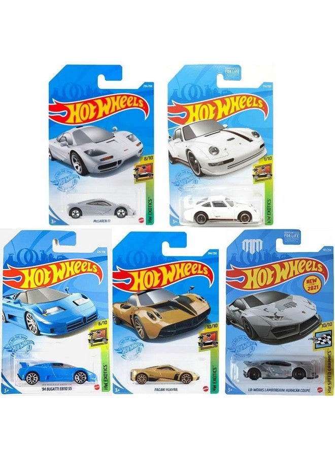 Super Car Exotics Madness 5 Pack Random Diecast Bundle Set With Various Lambos, Lotus, Porsches, Mclarens, Paganis And More