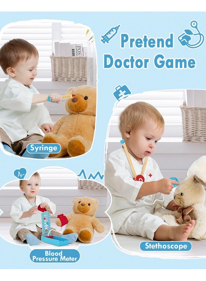 Kids Doctor Set, Wooden Doctor Kit For Toddlers, Pretend Play Medical Set With Stethoscope, Gift For Kids Toddlers Ages 3 4 5 6 Year Old
