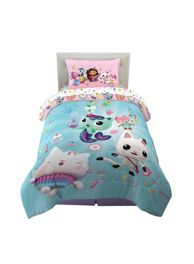 Dreamworks Gabby'S Dollhouse Cakey, Mercat And Pandy Kids Bedding Super Soft Comforter And Sheet Set, 4 Piece Twin Size, By Franco