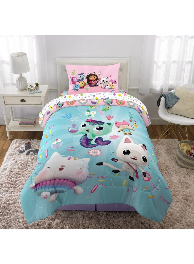 Dreamworks Gabby'S Dollhouse Cakey, Mercat And Pandy Kids Bedding Super Soft Comforter And Sheet Set, 4 Piece Twin Size, By Franco