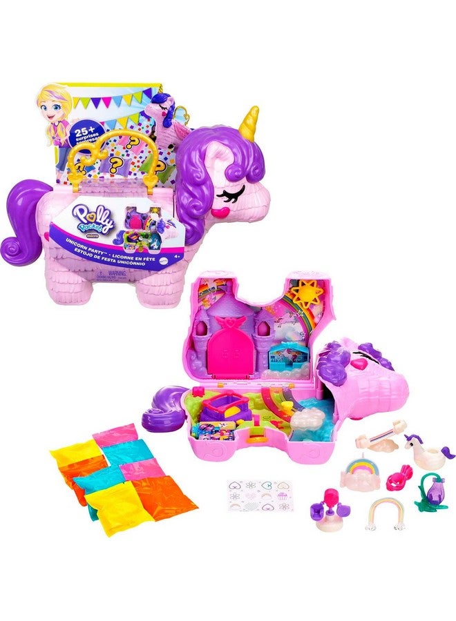 2 In 1 Travel Toy Playset, Unicorn Toy With 2 Dolls & 25 Surprise Accessories, Unicorn Party Large Compact