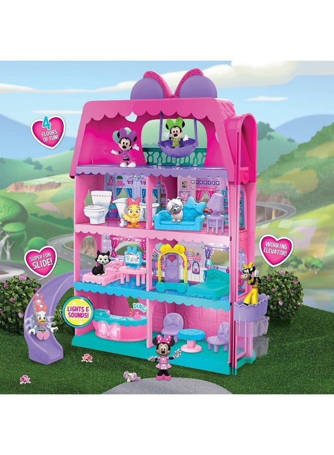 Disney Junior Minnie Mouse Bow Tel Hotel, 20 Piece 2 Sided Playset, Figures, Lights, Sounds