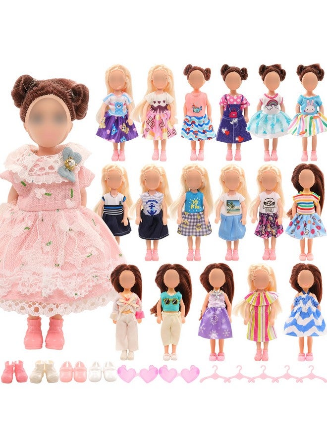 21 Pcs 5.3 Inch Girl Doll Clothes Dress Outfits And Shoes For Girl Doll Clothing With 4 Pairs Of Shoes For 4 6 Inch Girl Dolls Clothes And Accessories Doll Top And Pants