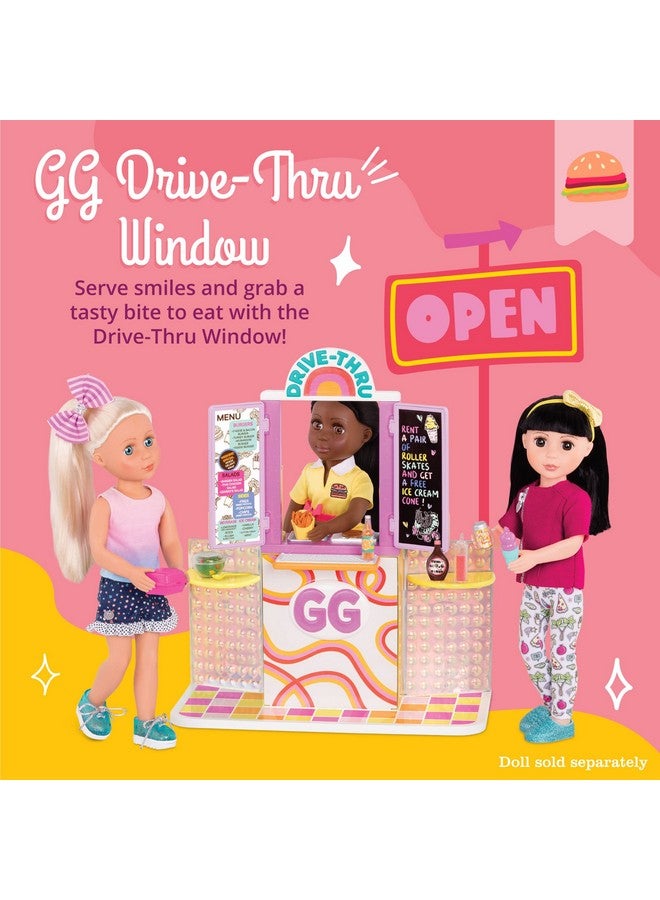 Gg Drive Thru Window Set Deluxe Play Food & Pretend Restaurant Playset For 14 Inch Dolls Toys, Clothes, And Accessories For Kids Ages 3 And Up