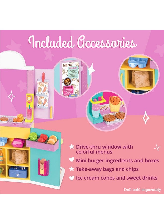 Gg Drive Thru Window Set Deluxe Play Food & Pretend Restaurant Playset For 14 Inch Dolls Toys, Clothes, And Accessories For Kids Ages 3 And Up