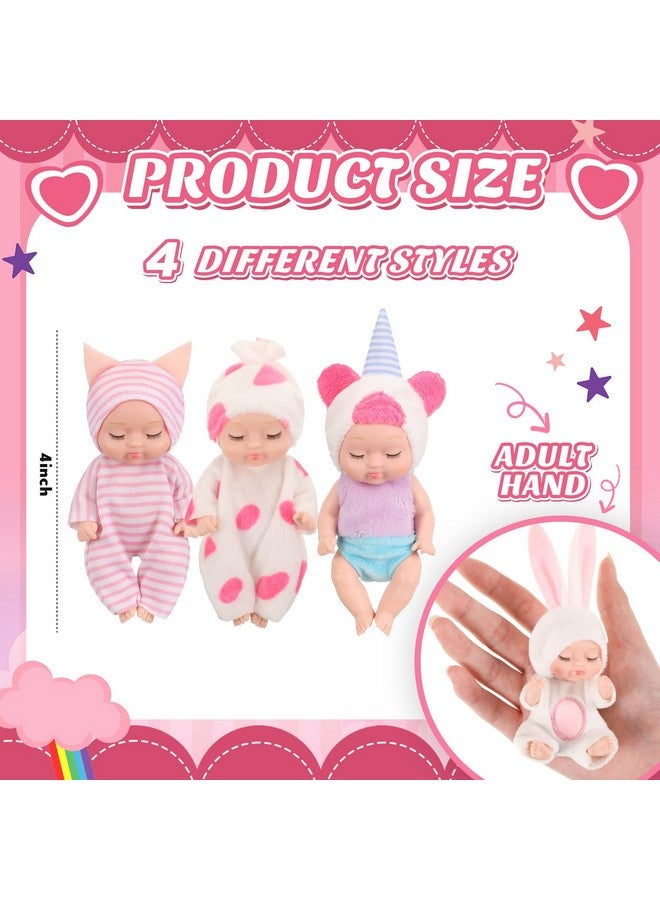 4 Pcs 4 Inch Mini Baby Dolls Lifelike Realistic Baby Dolls Animal Clothes Cute Tiny Babies Gifts For Kids Birthday Baby Shower (Lovely Style)