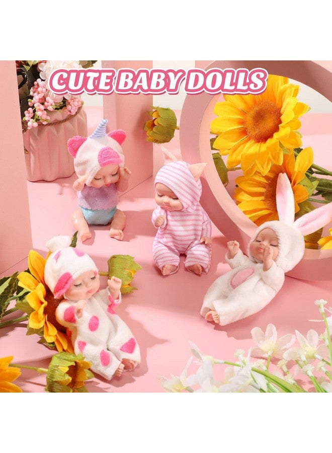 4 Pcs 4 Inch Mini Baby Dolls Lifelike Realistic Baby Dolls Animal Clothes Cute Tiny Babies Gifts For Kids Birthday Baby Shower (Lovely Style)