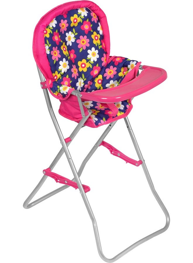 Baby Doll High Chair With Tray, Fits Up To 18 Inch Baby Dolls, Flower Print Toddler Furniture Toy High Chair For Dolls Toys Easy To Fold For Compact Storage