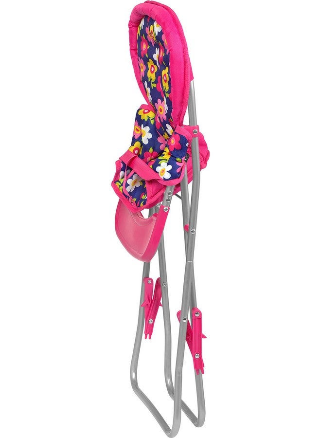Baby Doll High Chair With Tray, Fits Up To 18 Inch Baby Dolls, Flower Print Toddler Furniture Toy High Chair For Dolls Toys Easy To Fold For Compact Storage
