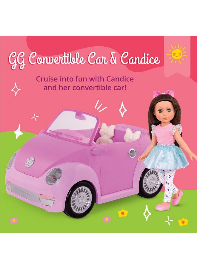 Purple Convertible Car & 14 Inch Poseable Doll Candice Rolling Wheels, Opening Doors, Trunk & Interior Storage Toys, Clothes, And Accessories For Ages 3+