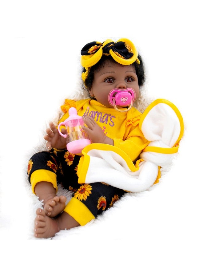 Lifelike Black Reborn Baby Dolls Girl 22 Inch Realisticgirl Doll African American Newborn Weighted Dolls Gift Set For Ages 3+