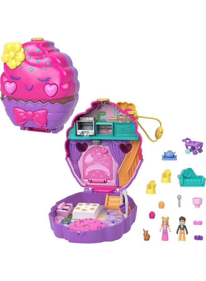 Compact Playset, Something Sweet Cupcake With 2 Micro Dolls & Accessories, Travel Toys With Surprises