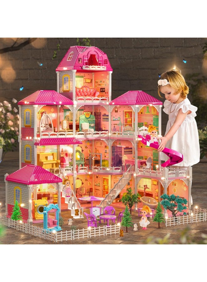 Doll House Girls Toys 4 Story 12 Rooms Playhouse With 2 Dolls Toy Figures, Fully Furnished Fashion Dollhouse, Pretend Playhouse With Accessories, Gift Toy For Kids Ages 3 4 5 6 7 8+