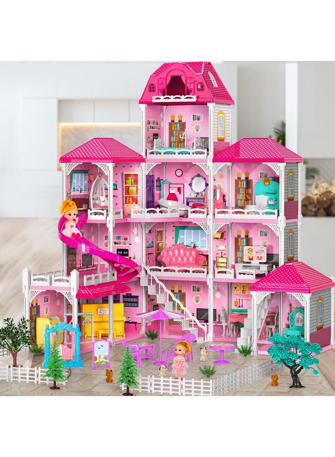 Doll House Girls Toys 4 Story 12 Rooms Playhouse With 2 Dolls Toy Figures, Fully Furnished Fashion Dollhouse, Pretend Playhouse With Accessories, Gift Toy For Kids Ages 3 4 5 6 7 8+