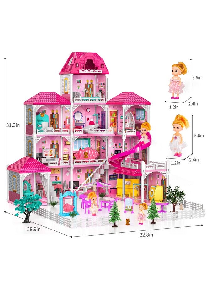 Doll House Girls Toys 4 Story 12 Rooms Playhouse With 2 Dolls Toy Figures, Fully Furnished Fashion Dollhouse, Pretend Playhouse With Accessories, Gift Toy For Kids Ages 3 4 5 6 7 8+