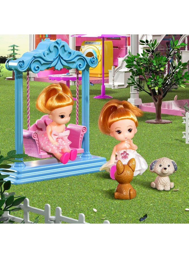 Doll House Girls Toys 4 Story 12 Rooms Playhouse With 2 Dolls Toy Figures, Fully Furnished Fashion Dollhouse, Pretend Playhouse With Accessories, Gift Toy For Kids Ages 3 4 5 6 7 8+