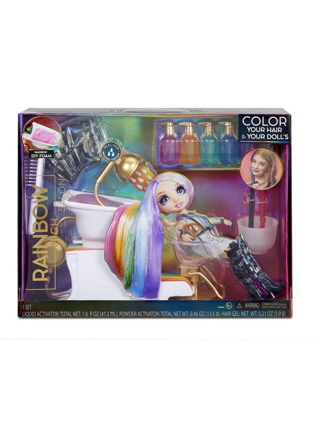 Salon Playset With Rainbow Of Diy Washable Hair Color Foam For Kids And Dolls Doll Not Included