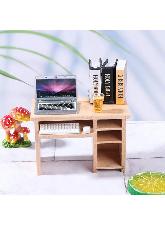 Dollhouse Miniature Laptop Computer And Office Table Doll House Simulation Notebook Accessories For Doll 1/6 1/12 Miniatures Kids Pretend Play