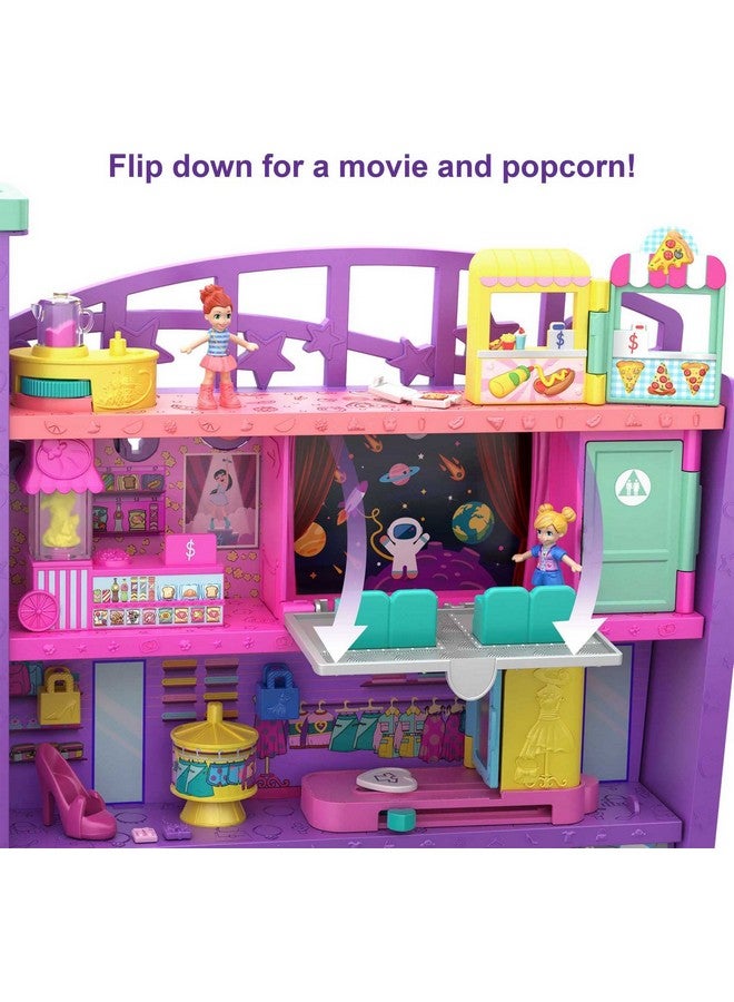 Playset With 3 Micro Dolls, 1 Toy Car, Food And Shopping Accessories, Pollyville Mega Mall Toy