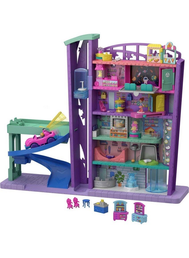 Playset With 3 Micro Dolls, 1 Toy Car, Food And Shopping Accessories, Pollyville Mega Mall Toy