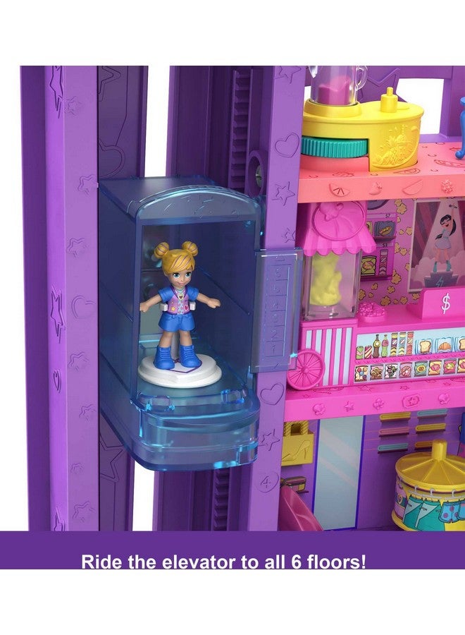 Playset With 3 Micro Dolls, 1 Toy Car, Food And Shopping Accessories, Pollyville Mega Mall Toy