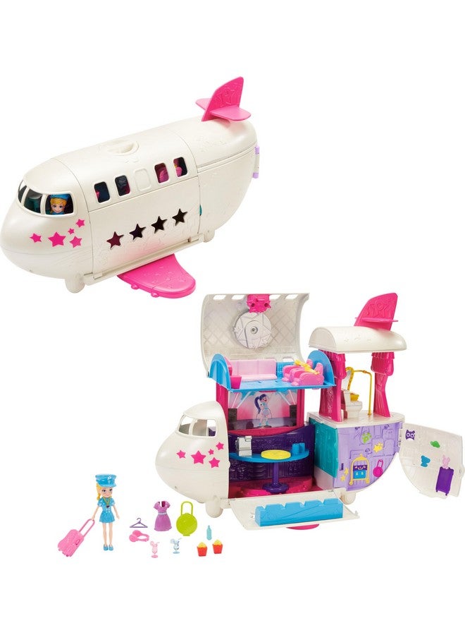 Travel Toy Playset With 3 Inch Doll And Accessories, Transforming Fabulous Flying Jet Airplane Toy