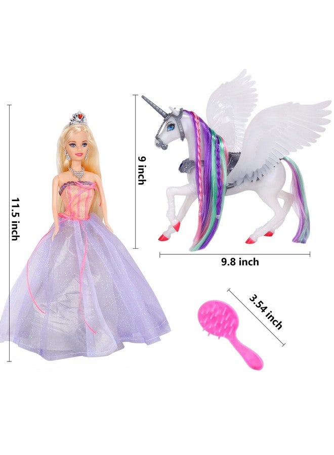 Color Changing Unicorn & Princess Doll, Color Change On Whole Unicorn Under Sunshine, 11.5'' Princess Doll Toy, Unicorn Toys With Removable Saddle&Wings