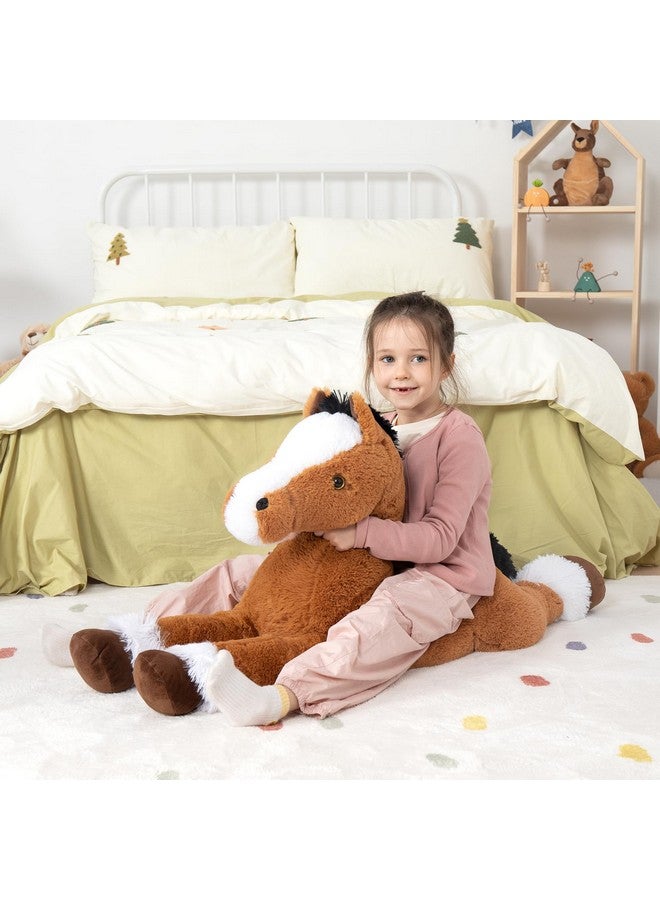 Large Horse Plush Stuffed Animal, Big Horse Plush Toy, Jumbo Stuffed Horse, Ridable Pony Plush Pillow For Kids Girls Tan