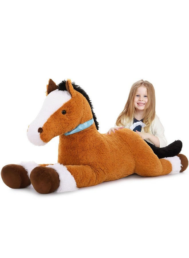 Large Horse Plush Stuffed Animal, Big Horse Plush Toy, Jumbo Stuffed Horse, Ridable Pony Plush Pillow For Kids Girls Tan