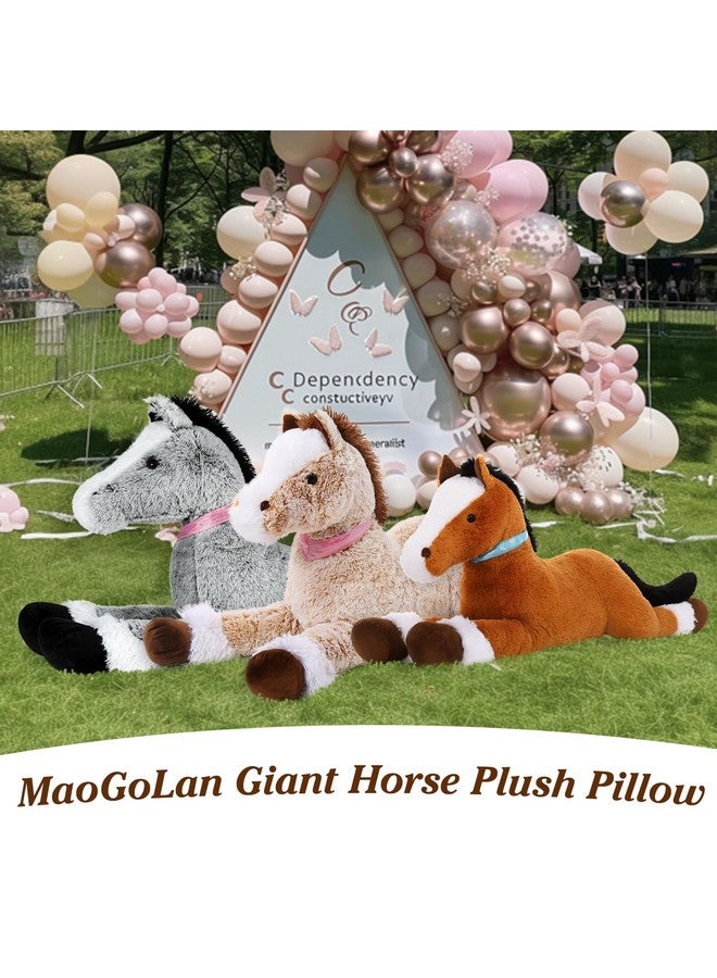 Large Horse Plush Stuffed Animal, Big Horse Plush Toy, Jumbo Stuffed Horse, Ridable Pony Plush Pillow For Kids Girls Tan