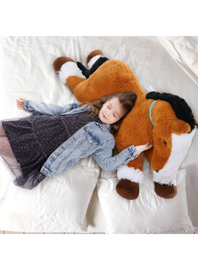 Large Horse Plush Stuffed Animal, Big Horse Plush Toy, Jumbo Stuffed Horse, Ridable Pony Plush Pillow For Kids Girls Tan