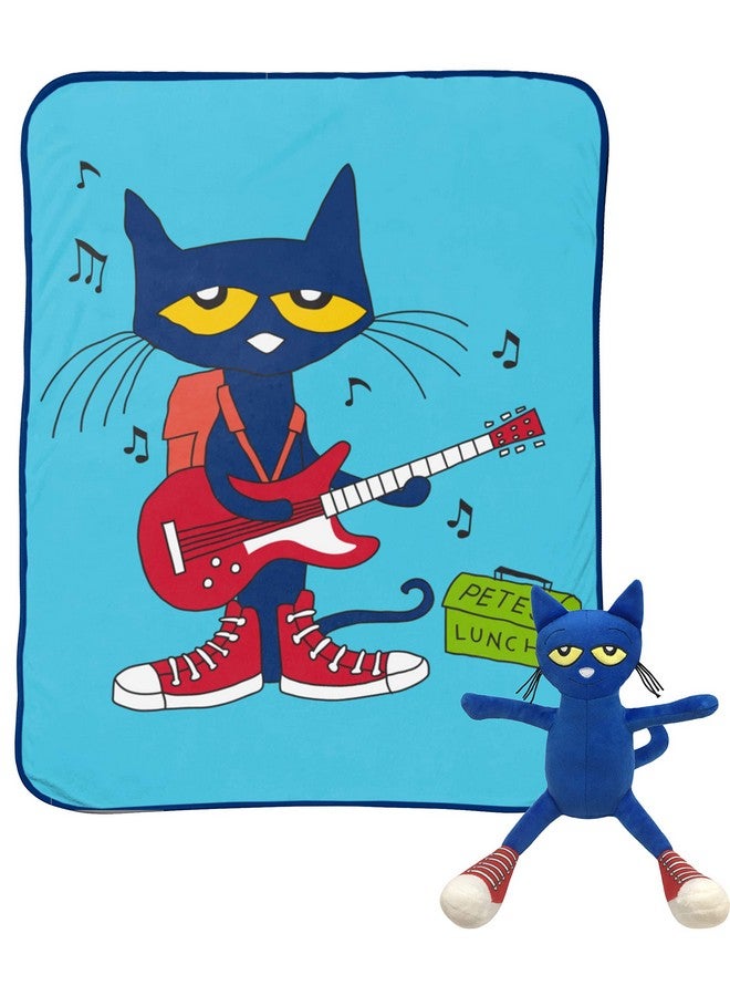 Pete The Cat Rock Out Mini Pillow Buddy And 46 Inch X 60 Inch Throw Set Kids Super Soft 2 Piece Blanket Set