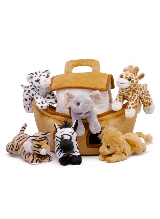 Plush Noah'S Ark With Animals Six (6) Stuffed Animals (Lion, Zebra, Tiger, Giraffe, Elephant, And White Tiger) In Play Ark Carrying Case