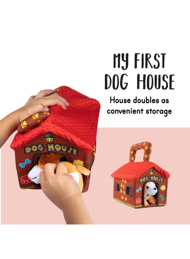 Talking Plush Dog House Carrier With 4 Soft & Cuddly, Talking & Barking, Stuffed Plush Dogs. Excellent Interactive And Educational Plush Toy Set. Great Gift For Kids Toddlers & Babies