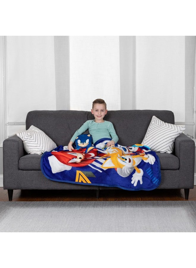 Kids Bedding Super Soft Plush Decorative Pillow And Throw Set, 40 In X 50 In, Sonic The Hedgehog, Anime