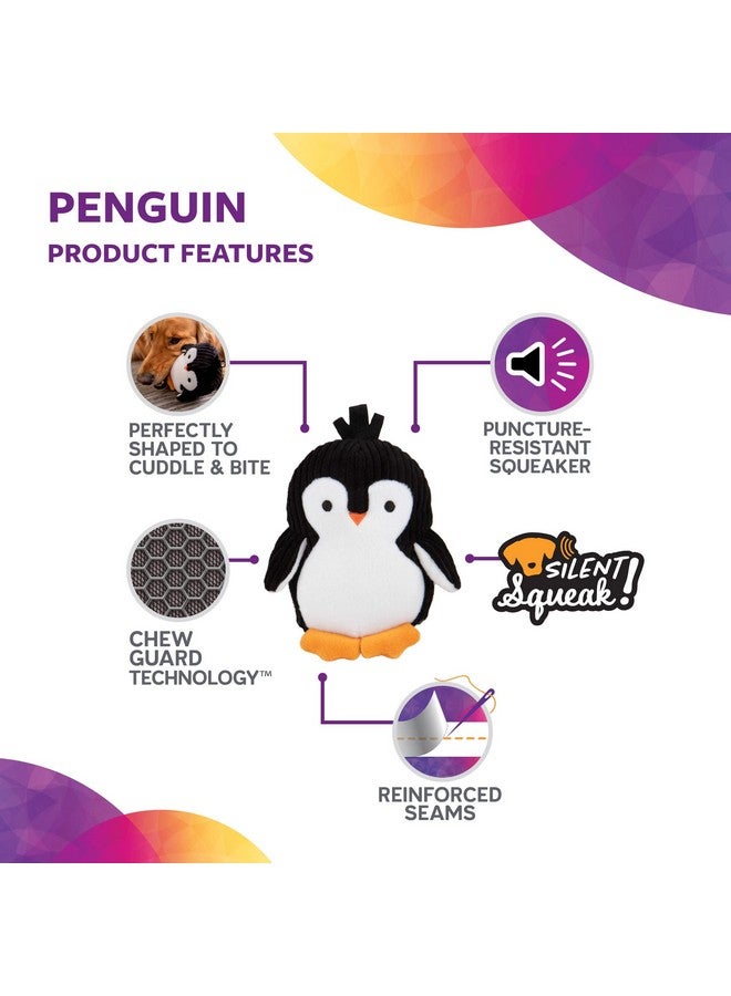 Strong 'N Silent Penguin Silent Squeak Plush Dog Toy, Chew Guard Technology Black/White, Medium