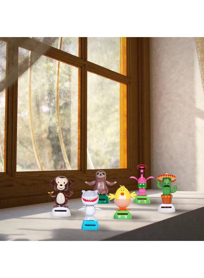 6 Pcs Dancing Monkey Toy Solar Powered Dancing Animal Dolls Swinging Animated Bobble Dancer Window Sun Catcher Car Decor Portable Suncatchers,Hen Shark Flamingo Cactu Home Car Ornament Toys Gifts