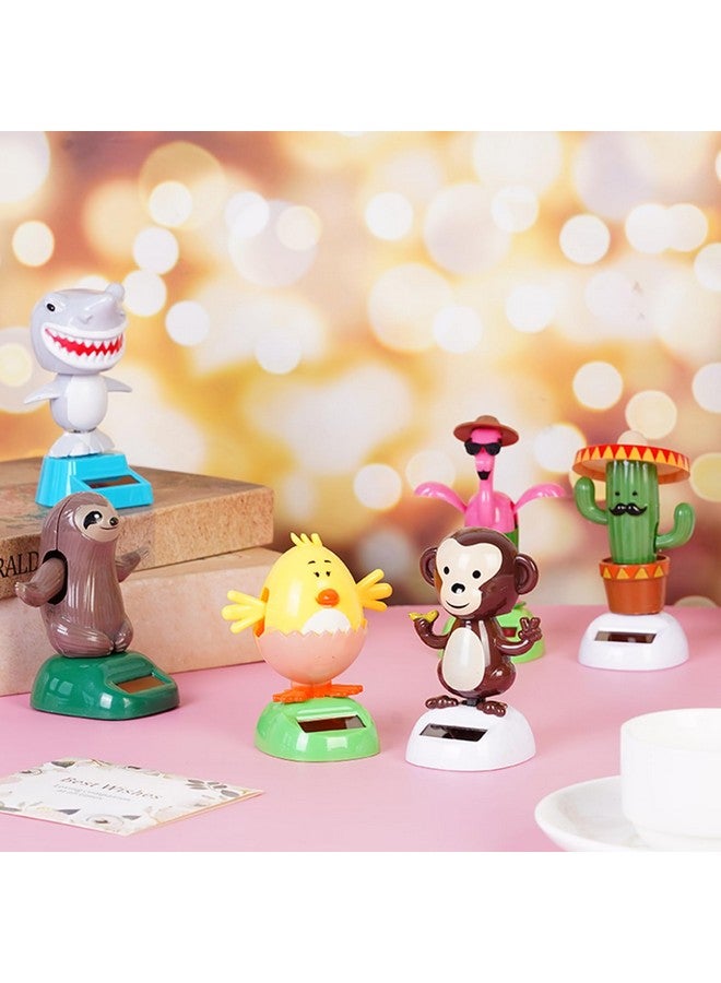 6 Pcs Dancing Monkey Toy Solar Powered Dancing Animal Dolls Swinging Animated Bobble Dancer Window Sun Catcher Car Decor Portable Suncatchers,Hen Shark Flamingo Cactu Home Car Ornament Toys Gifts
