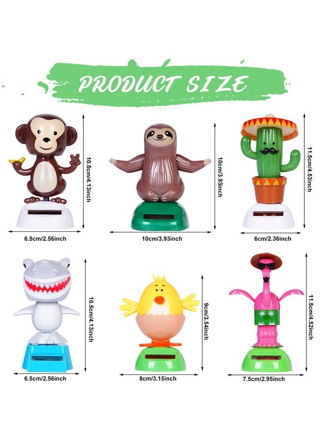 6 Pcs Dancing Monkey Toy Solar Powered Dancing Animal Dolls Swinging Animated Bobble Dancer Window Sun Catcher Car Decor Portable Suncatchers,Hen Shark Flamingo Cactu Home Car Ornament Toys Gifts