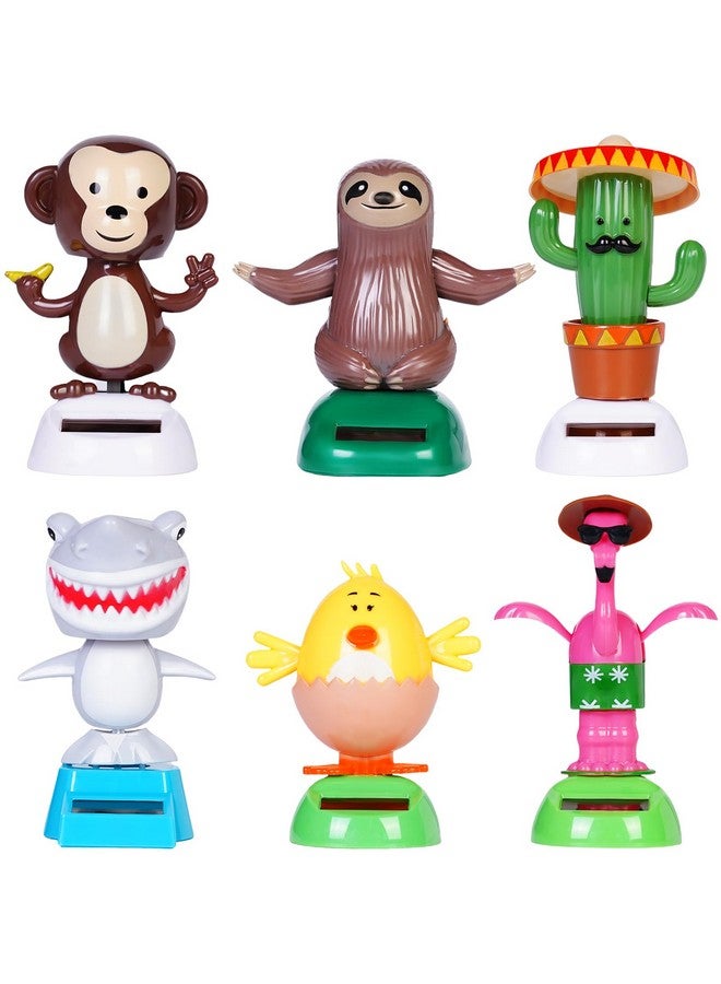 6 Pcs Dancing Monkey Toy Solar Powered Dancing Animal Dolls Swinging Animated Bobble Dancer Window Sun Catcher Car Decor Portable Suncatchers,Hen Shark Flamingo Cactu Home Car Ornament Toys Gifts
