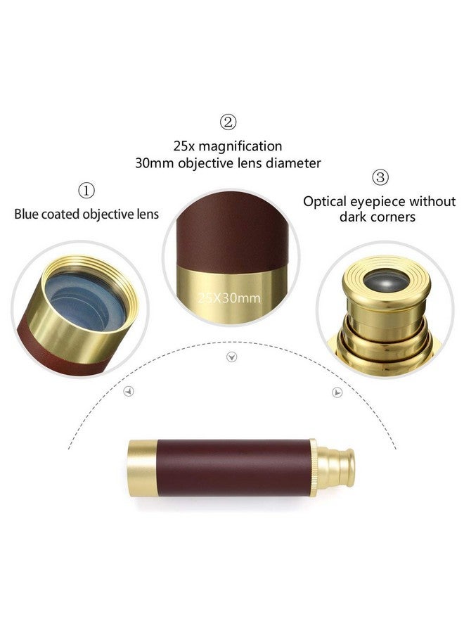 Retro Pirate Telescope Zoomable 25X30 Spyglass Portable Collapsible Handheld Telescope Vintage Monocular For Kids & Survival Gear Compass Pocket Military Compass For Camping Boating