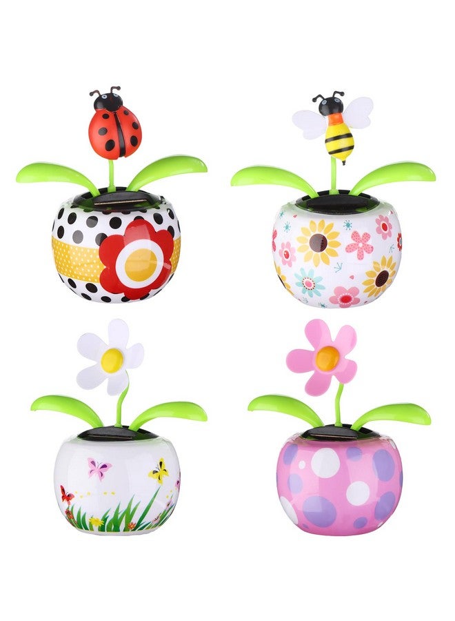 4 Solar Dancing Bee Toy Solar Powered Dancing Sun Flower In Colorful Pots Swinging Ladybug Shape Flip Flap Animated Bobblehead Dancer Window Rose Sun Catcher Car Dashboard Decor