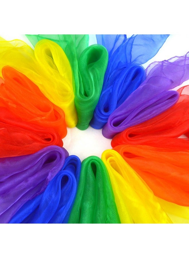 12Pcs Square Juggling Silk Dance Scarves Magic Tricks Performance Props Accessories Movement Scarves Rhythm Band Scarf 24 By 24 Inches 6 Colors